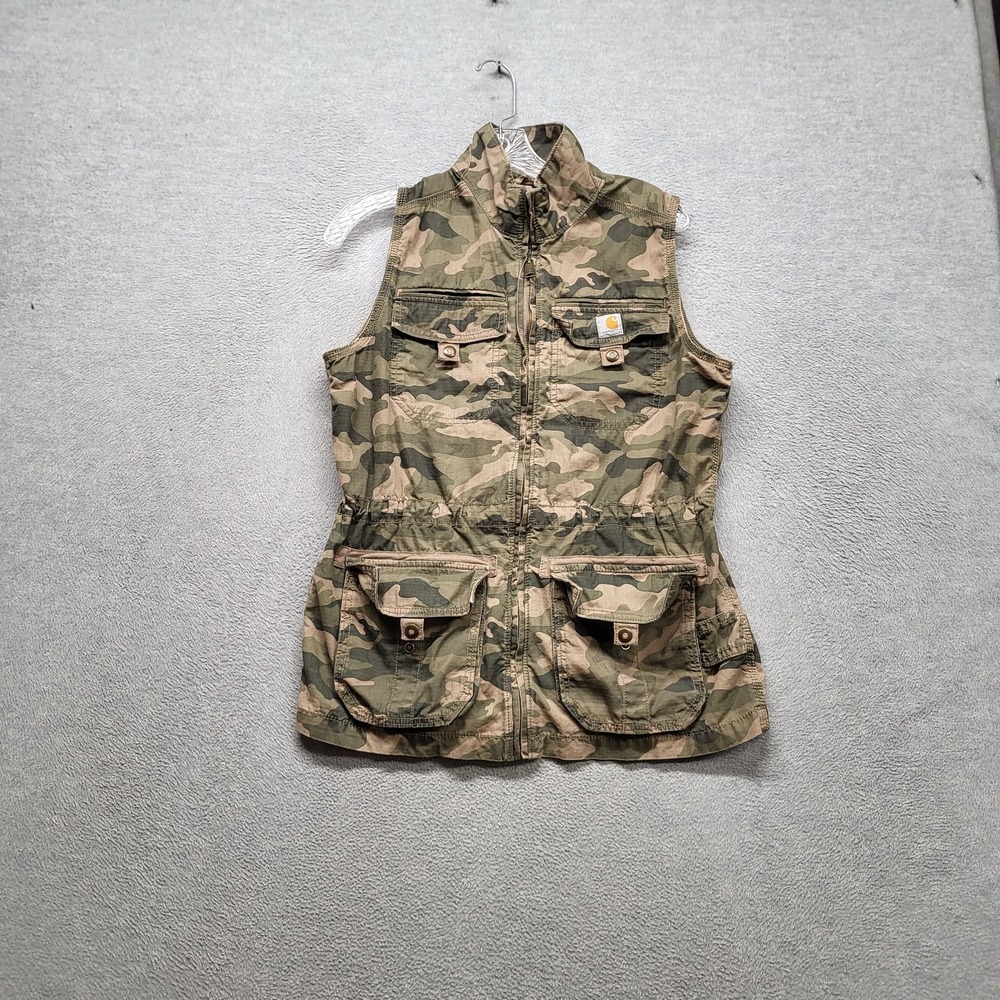 Carhartt Women Vest S (4/6) Green Camouflage Utility Snap Button Logo
